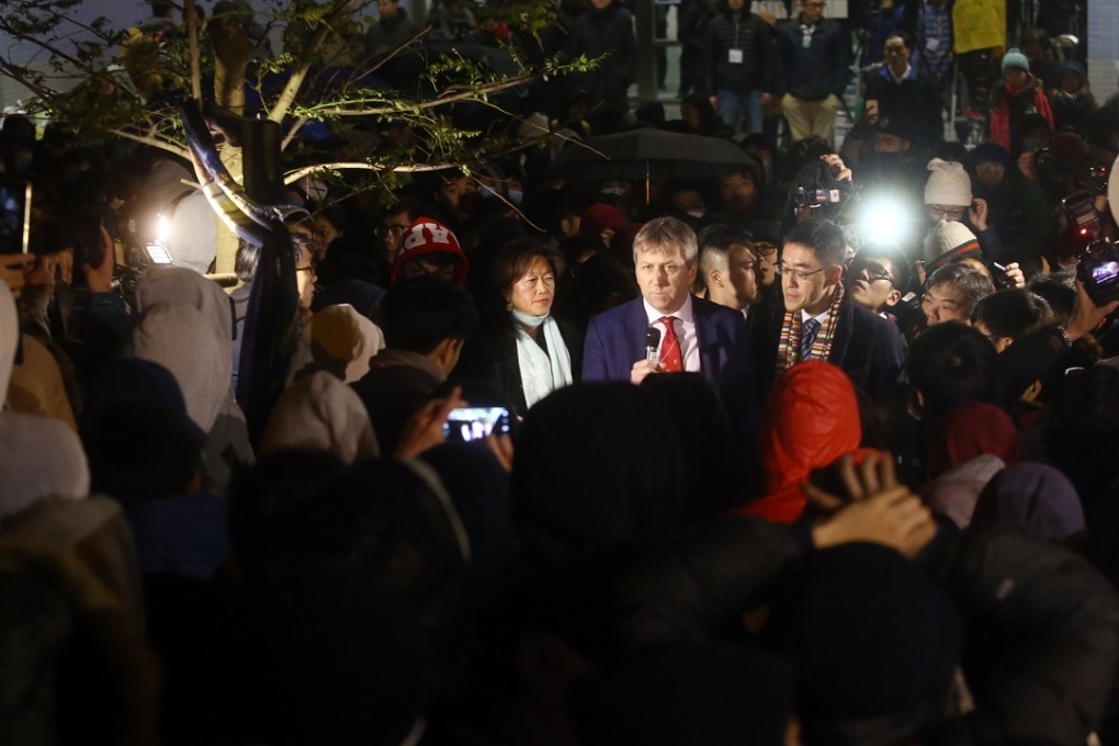 University of Hong Kong vice-chancellor Professor Peter Mathieson speaks to students after they lay siege to a council meeting last Tuesday. Photo: Sam Tsang