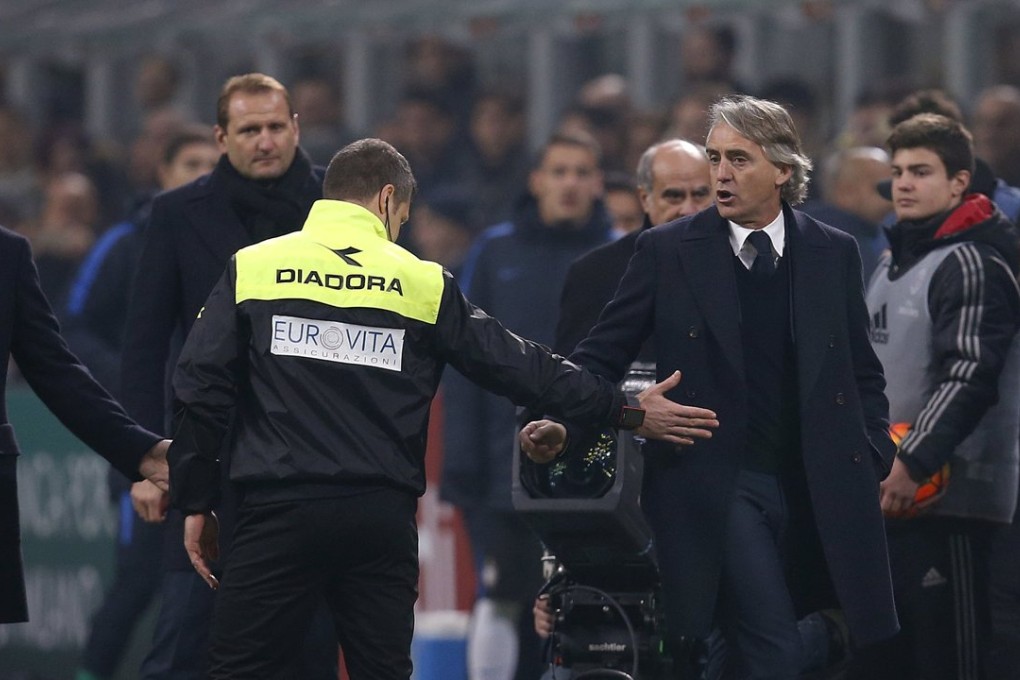 Inter Milan coach Roberto Mancini was sent to the stands during the Milan derby. Photo: Reuters