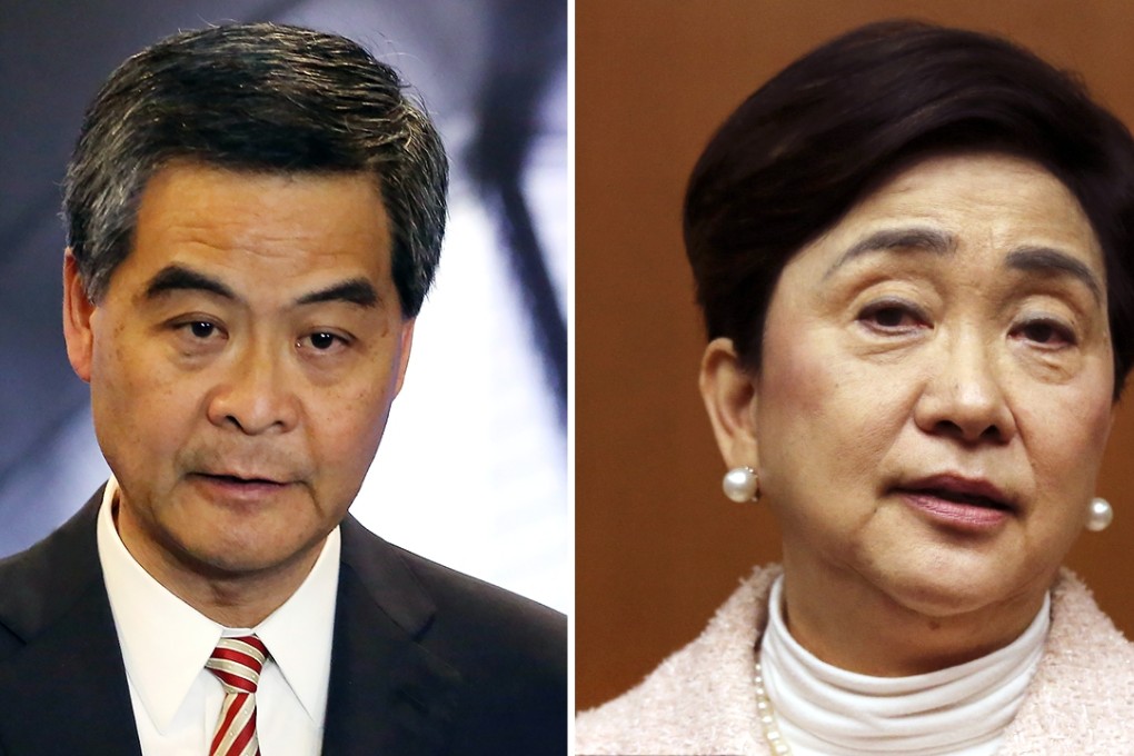 Leung Chun-ying (left) is willing to attend the Democratic Party’s reception, but party chairwoman Emily Lau (right) says no. Photos: Nora Tam, Dickson Lee