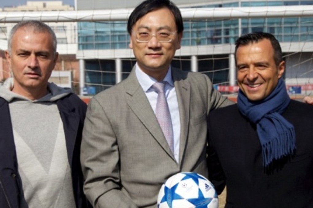Zhang Dazhong with Jose Mourinho and ‘super-agent’ Jorge Mendes at Alisports HQ. Photo: Alisports