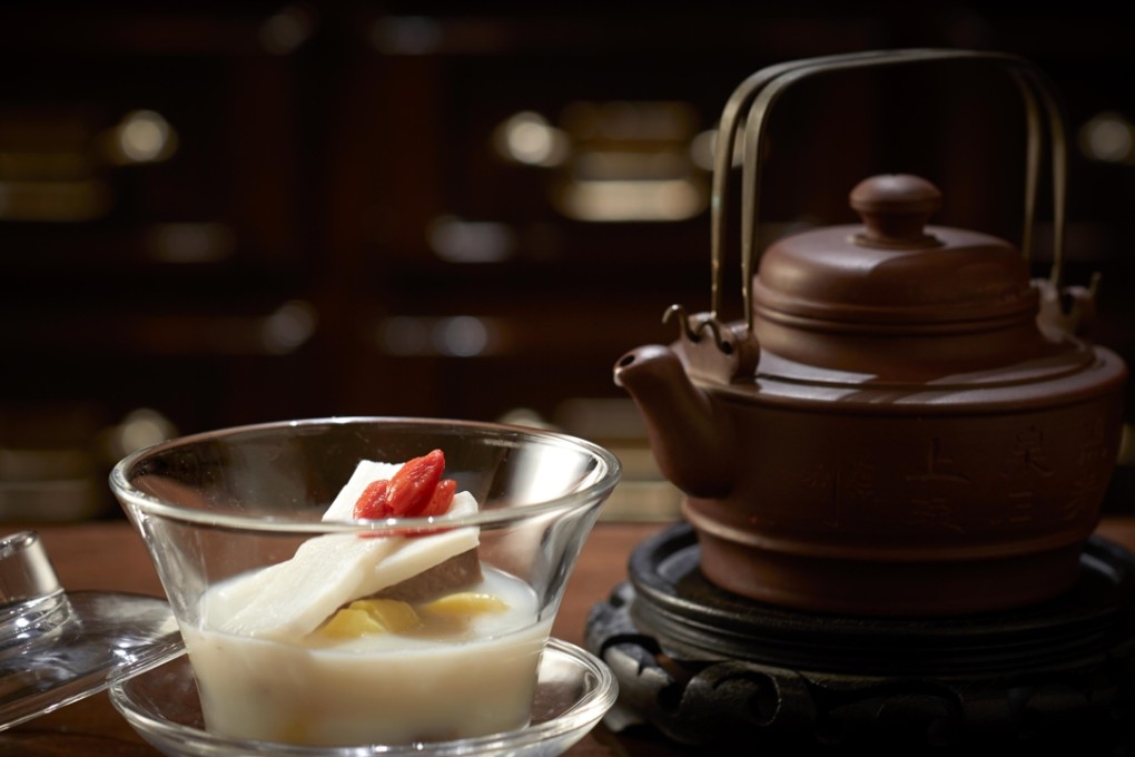 Spring moon-double-boiled snow goose with gingko in organic soy milk at The Peninsula in Tsim Sha Tsui.