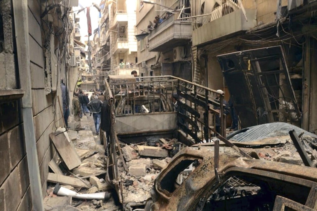 A street that was hit by shelling in Suleimaniyeh, Aleppo, Syria. Photo: AP