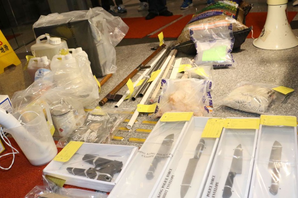 A display of the items found in the Kwai Chung industrial building. Photo: SCMP Pictures