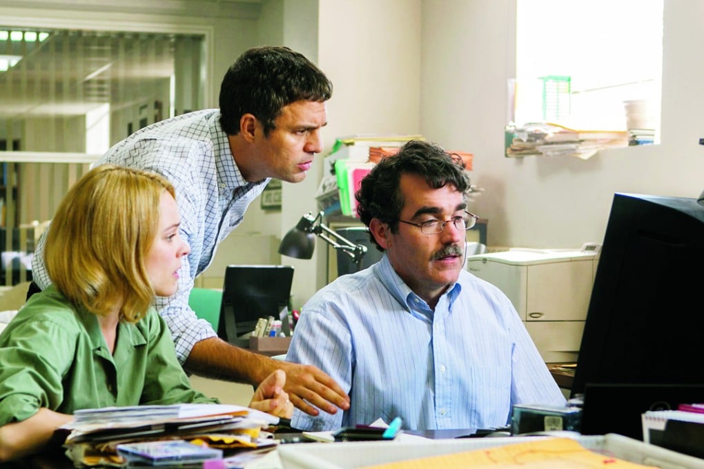 Rachel McAdams, left, Mark Ruffalo and Brian d’Arcy James in Spotlight.