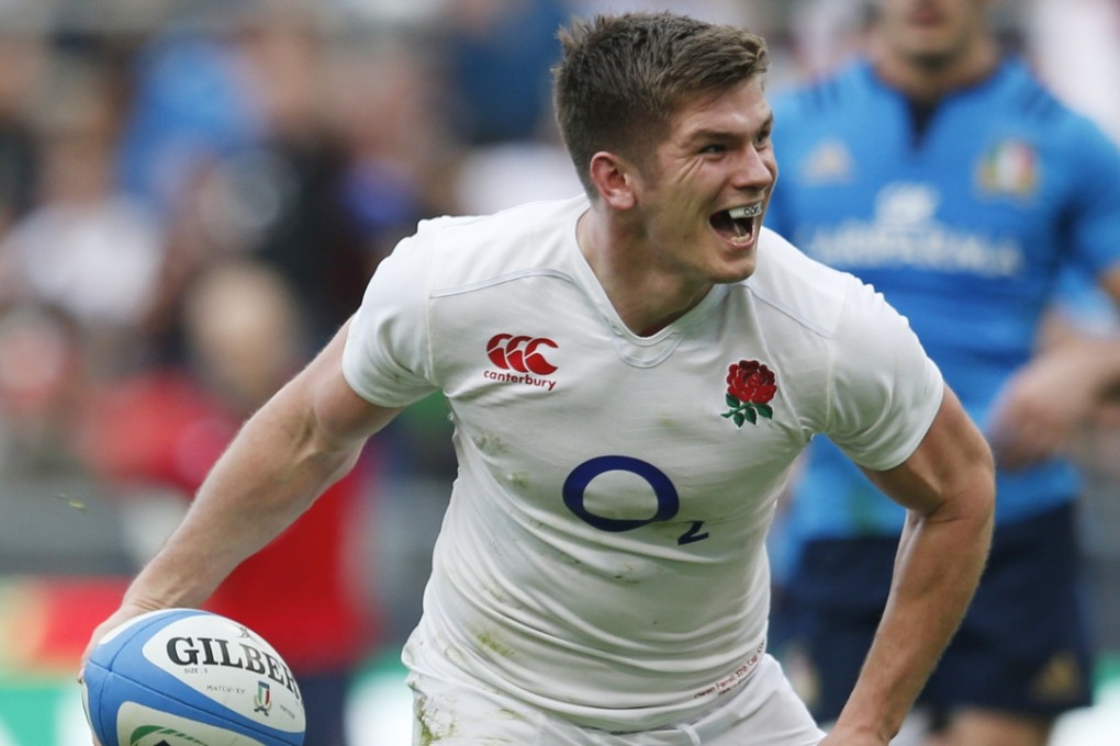 Owen Farrell celebrates after scoring the fifth try for England in their 40-9 Six Nations rout of Italy in Rome. Photo: Reuters