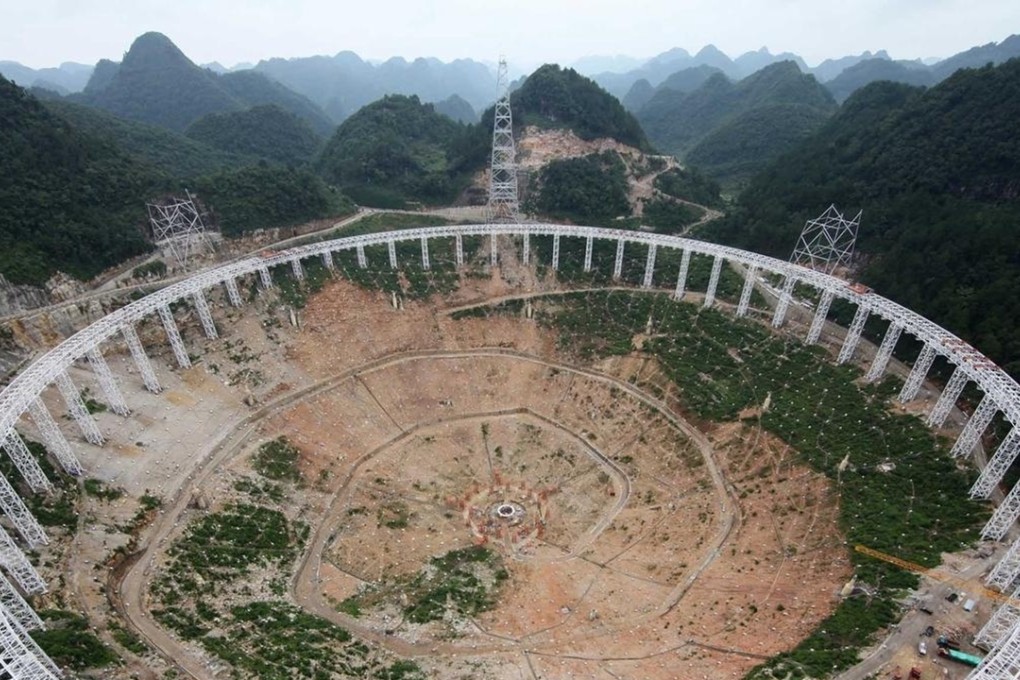 The Five-hundred-metre Aperture Spherical Radio Telescope under construction in Qiannan, Guizhou. Photo: SCMP pictures