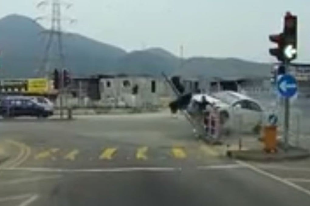 The car crashed into two pedestrians and a lamp post. Photo: Facebook