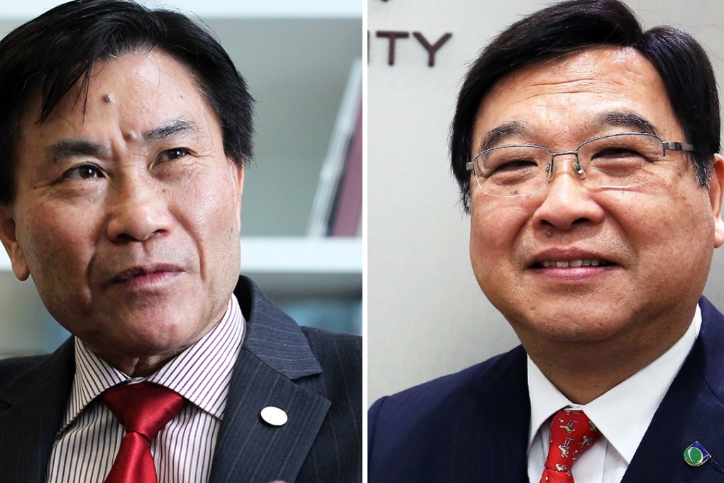 Lingnan University president Leonard Cheng Kwok-hon (left) and Open University president Wong Yuk-shan. Photo: May Tse