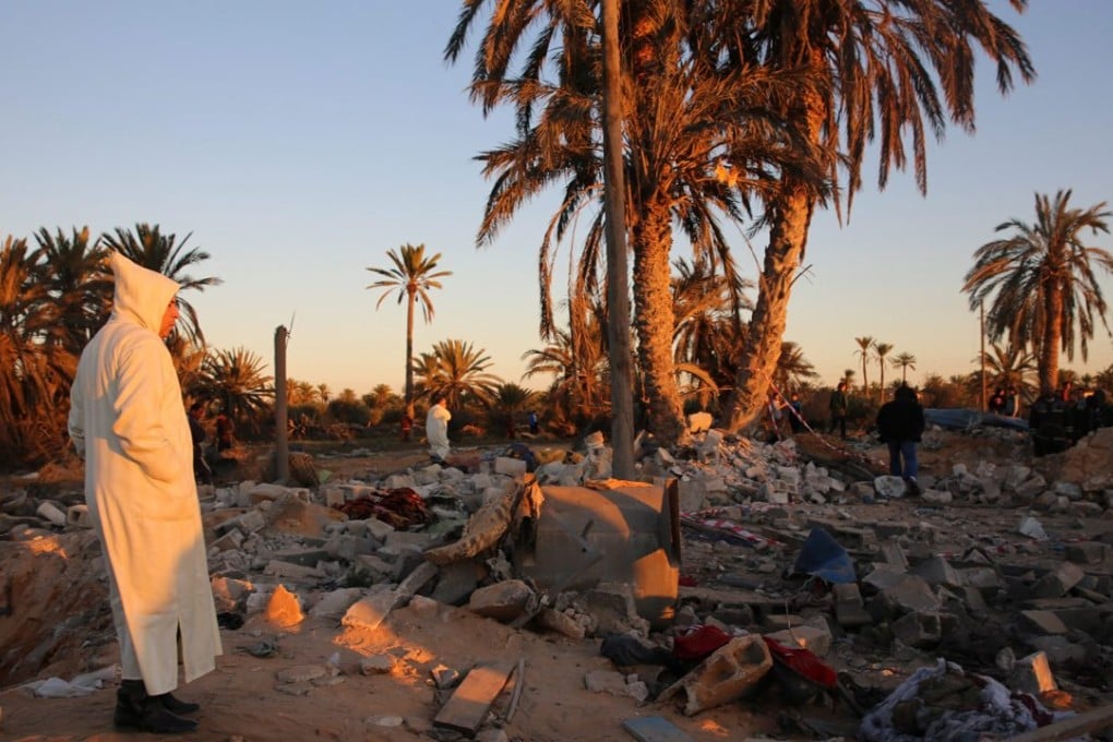 Damage at the scene after an air strike by US warplanes against a jihadist training camp in Sabratha, Libya. Photo: EPA