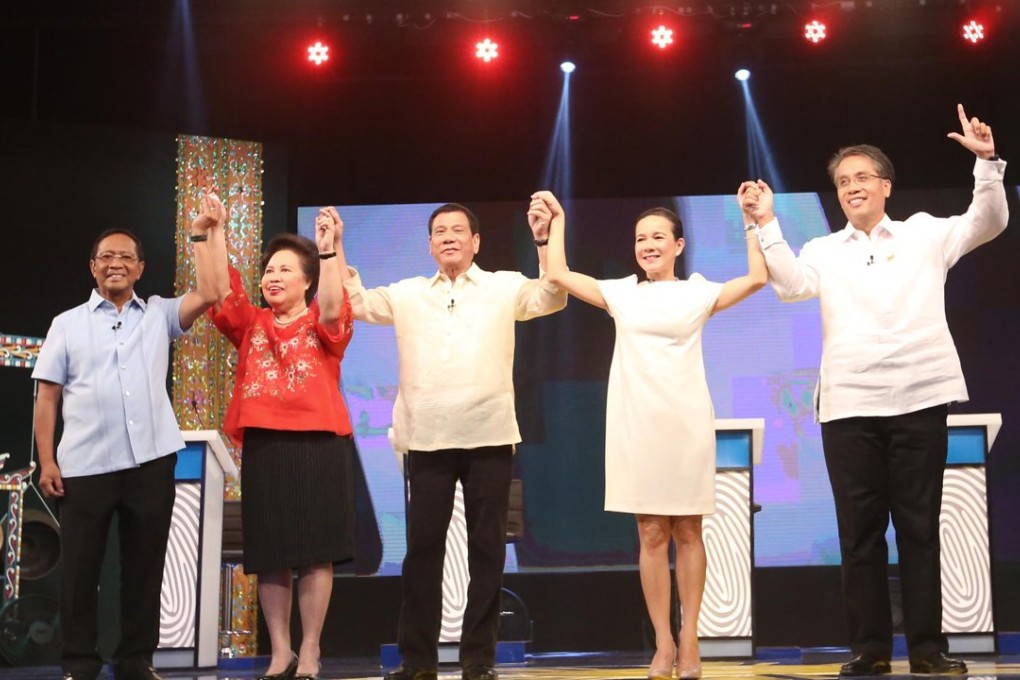 From left: Vice-President Jejomar Binay; Senator Miriam Defensor-Santiago; Mayor Rodrigo Duterte of southern Davao city; Senator Grace Poe and former interior secretary Mar Roxas. The five clashed at a presidential debate held in southern Cagayan de Oro city on Sunday night. Photo: AP