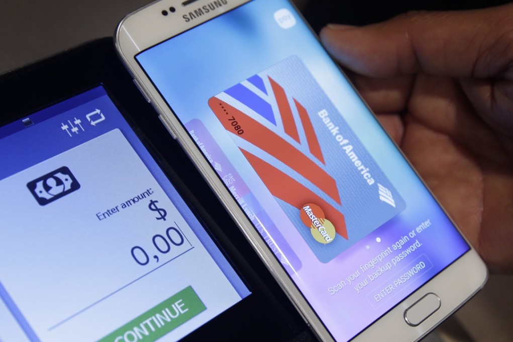Samsung Pay - shown here on a Galaxy S6 Edge Plus - is expected to debut in mainland China on Wednesday, a week after rival Apple Pay. Samsung Pay is due to hit Australia, Brazil, Singapore, Spain and the UK later in the year. Photo: AP