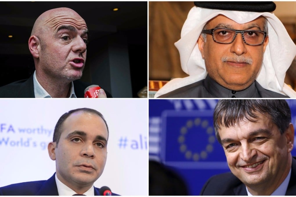 Presidential candidates (clockwise) Gianni Infantino, Sheikh Salman, Jerome Champagne and Prince Ali