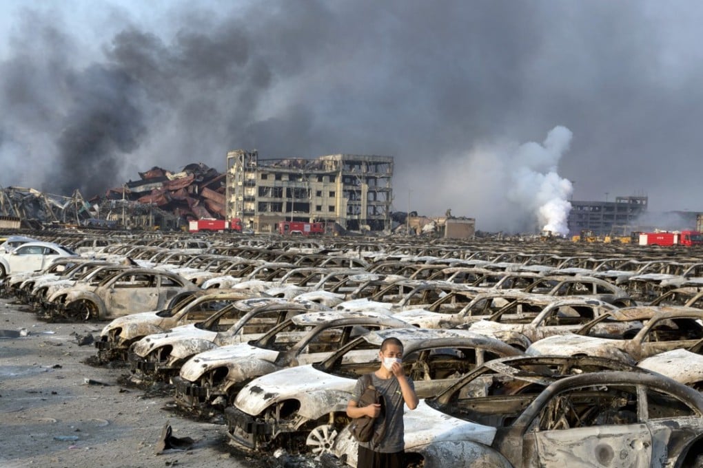 Hundreds of cars burned during the explosions in Tianjin. Photo: AP