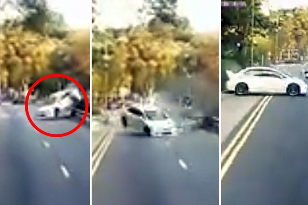 The Honda Civic is seen skidding across the road in the dramatic video footage. Photo: Facebook