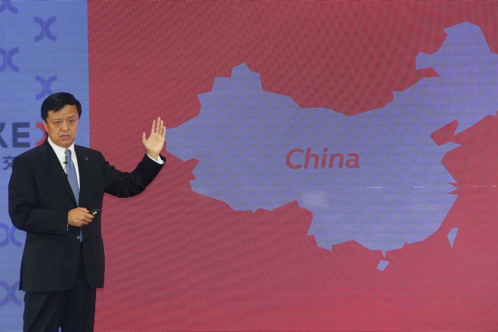 HKEx chief executive Charles Li briefs the media on the exchange’s rebranding last month. Photo: Edward Wong