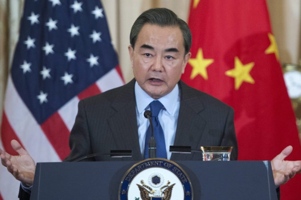 China’s Foreign Minister Wang Yi pictured at a press conference during his trip to Washington. Photo: EPA