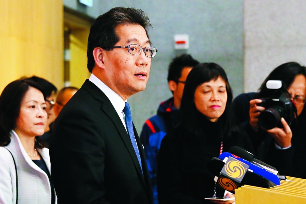 Hong Kong Secretary for Commerce and Economic Development Gregory So Kam-leung addresses the press over the reform’s failure. Photo: Dickson Lee