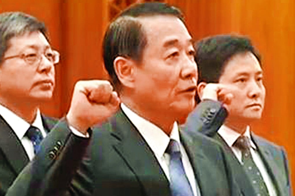Retired general Liu Yuan is sworn in in his new role as as a vice-chairman of the national legislature’s economic and finance committee. Photo: SCMP Pictures