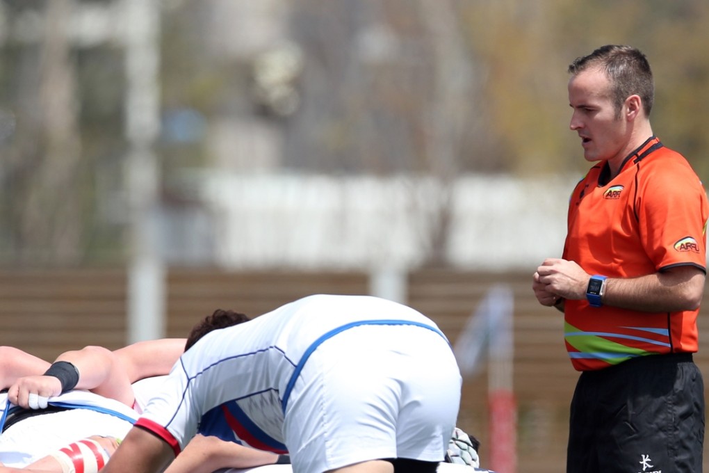 Hong Kong referee Tim Baker officiating during a Japan v South Korea Asia Rugby Championship game. Photo: Asia Rugby