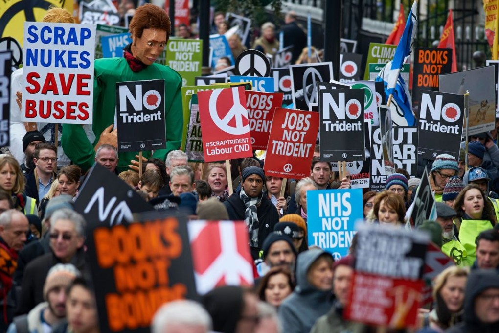 Protesters march against a proposed renewal of the Trident nuclear weapon system. Photo: AFP