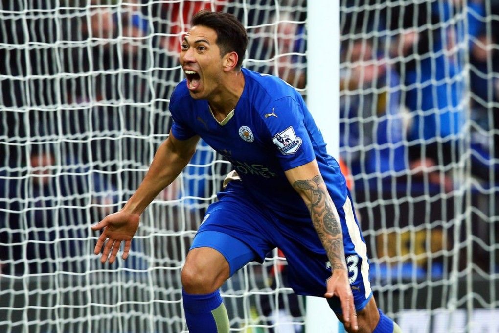 Leicester City’s Leonardo Ulloa celebrates after scoring the winning goal during their English Premier League match against Norwich City at King Power Stadium. Photo: EPA