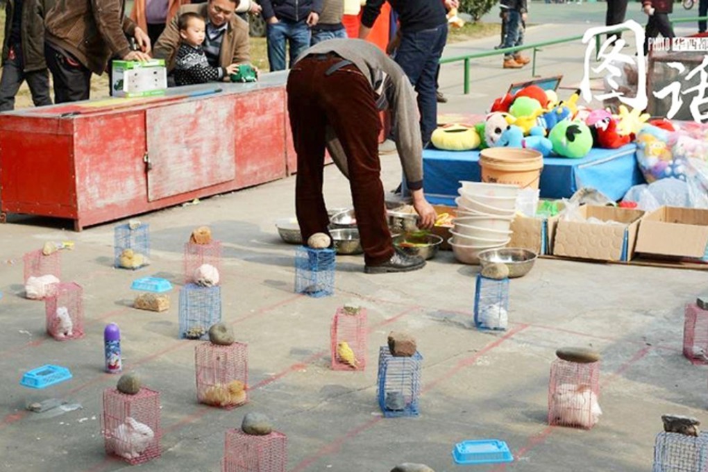 The showman used live small animals in cages as targets for his ring games. Photo: Huaxi Metropolis Daily