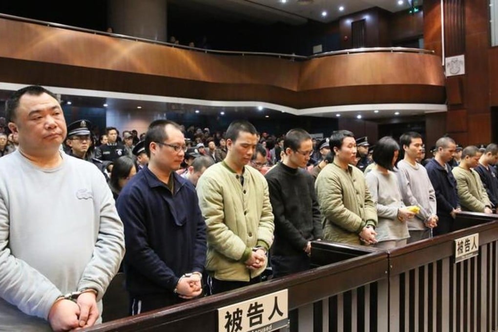 The defendants jailed after the financial scam in Guangdong province. Photo: SCMP Pictures