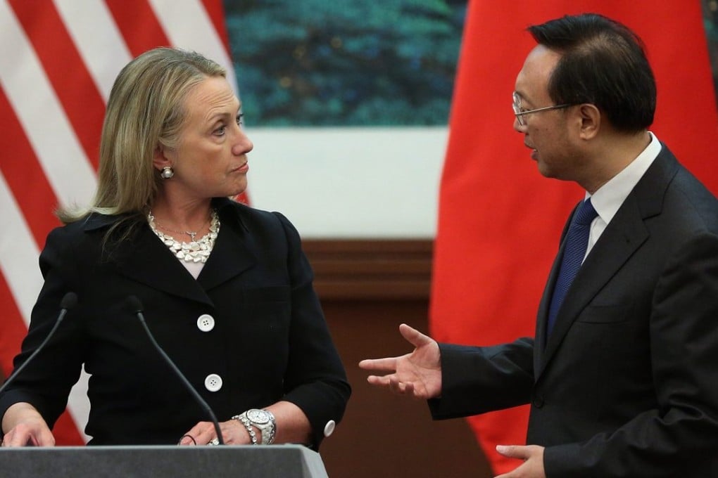 Hillary Clinton, then the US secretary of state, meets Chinese foreign minister Yang Jiechi in Beijing in 2012. Clinton is seen by China as something of an anathema, due to her role in the US rebalancing strategy and efforts to restrict China’s rise. Photo: EPA