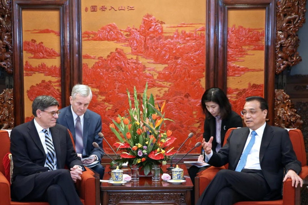 Chinese Premier Li Keqiang meets US Treasury Secretary Jacob Lew in Beijing on February 29. Li told the US Treasury Secretary China would “forcefully push forward” structural reforms. Photo: Xinhua