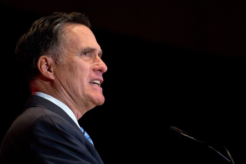 Mitt Romney, former governor of Massachusetts and 2012 Republican presidential nominee, speaks at the Hinckley Institute of Politics at the University of Utah in Salt Lake City on Thursday. Photo: Bloomberg