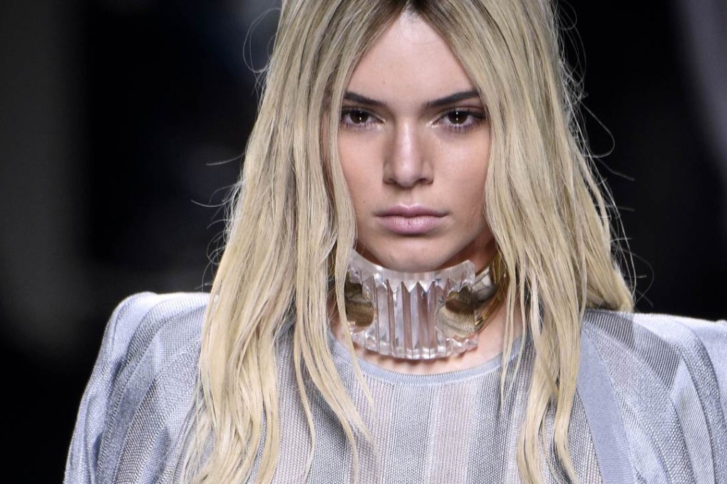 Kendall Jenner wears an Olivier Rousteing creation in the Balmain show at Paris Fashion Week. Photo: AFP