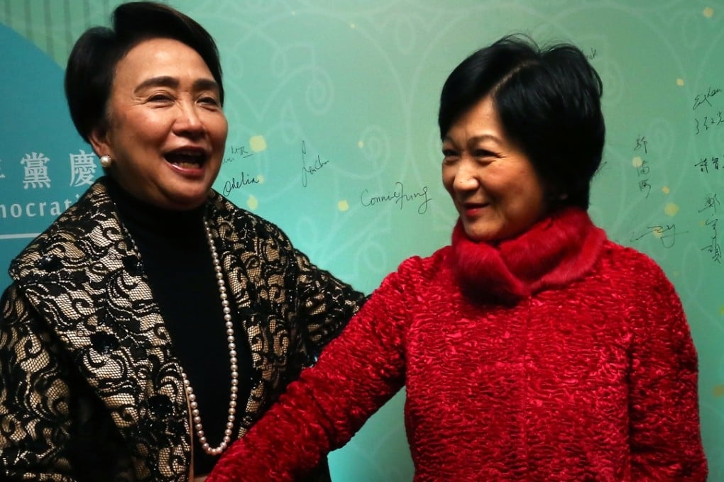 Emily Lau Wai-hing and fellow female lawmaker Regina Ip Lau Suk-yee at a Democratic Party fundraiser. Photo: SCMP Pictures