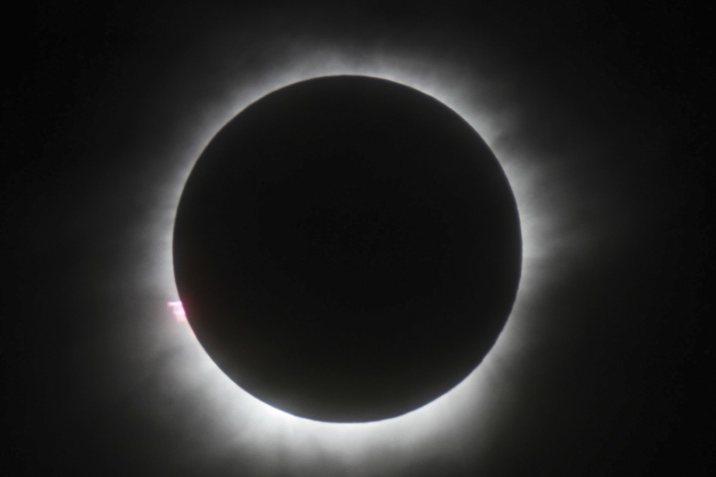 The total solar eclipse as seen in Belitung, Indonesia, on Wednesday. Photo: AP