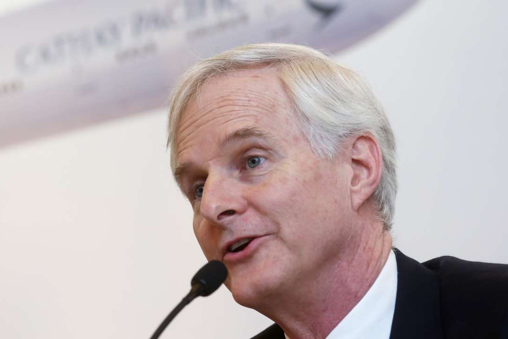 Cathay Pacific Airways chairman John Slosar speaks at the annual results press conference at the Four Seasons Hotel in Central. Photo: K. Y. Cheng