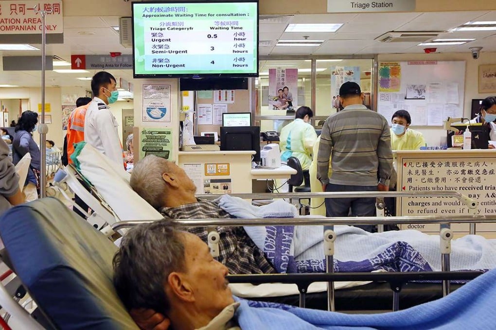 Patients wait to be sent to a ward at Queen Elizabeth Hospital amid overcrowded conditions. Photo: Sam Tsang