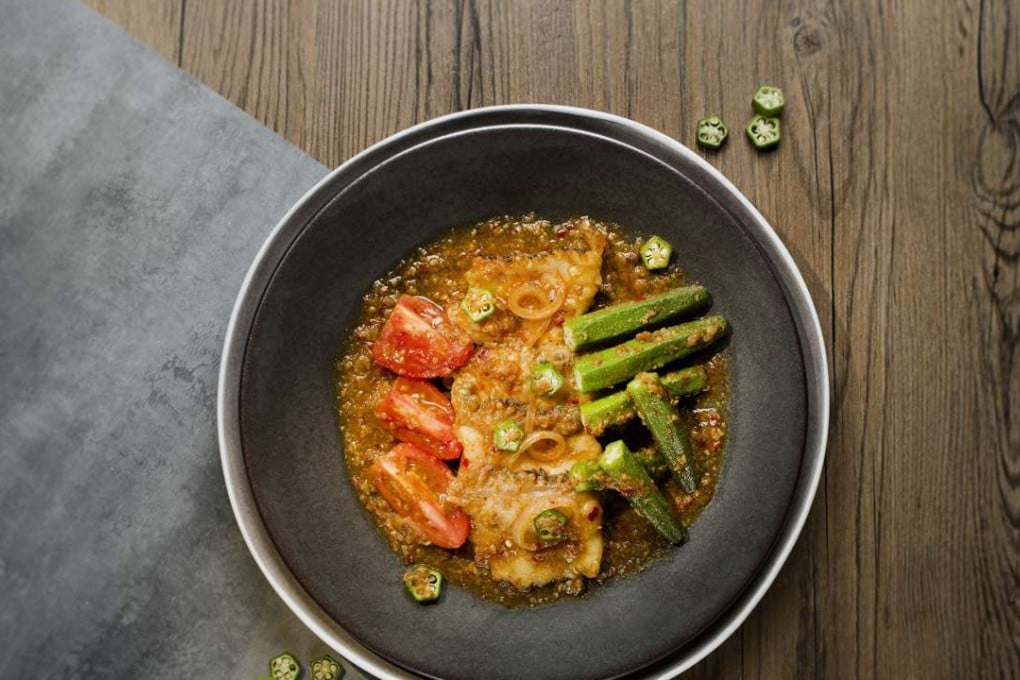 Tender fillets of sole with okra in a piquant sauce at Satay Inn in the Royal Pacific Hotel and Towers in Tsim Sha Tsui.