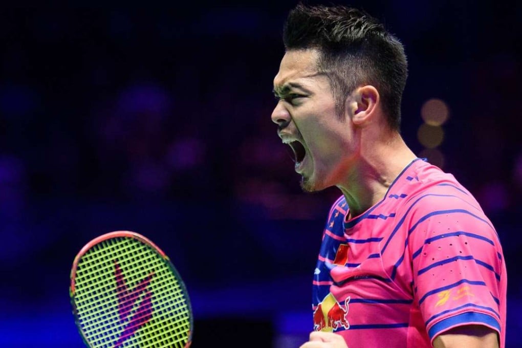 China's Lin Dan celebrates his victory over Tian Houwei to win the men’s singles at the All-England Open in Birmingham. Photo: AFP