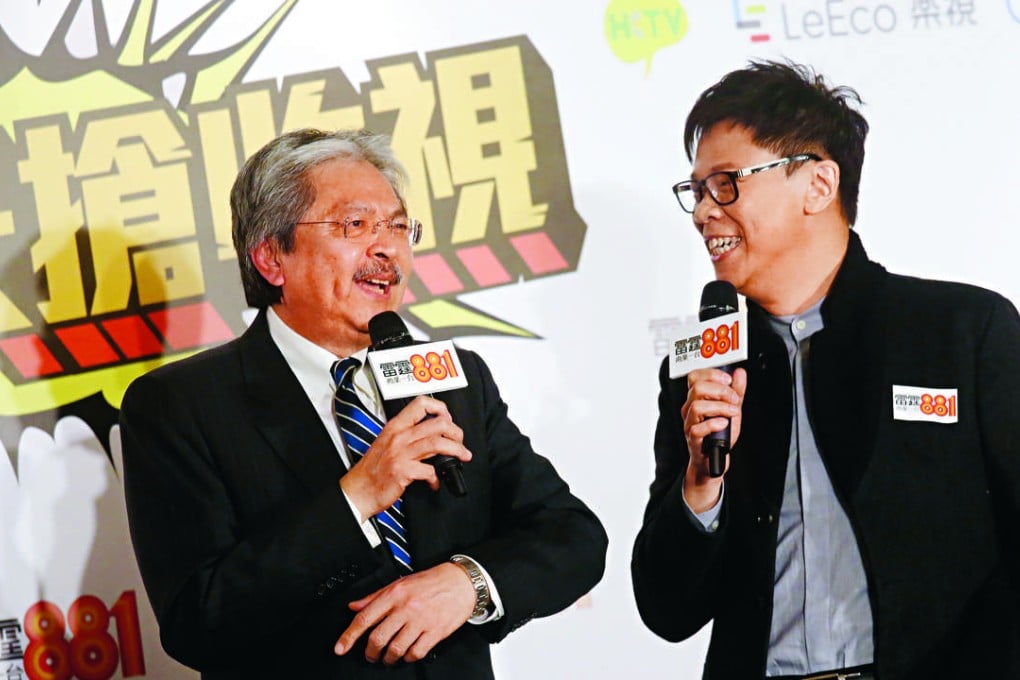 Financial Secretary John Tsang (left) and Commercial Radio chief adviser Stephen Chan host the TV forum. Photo: David Wong