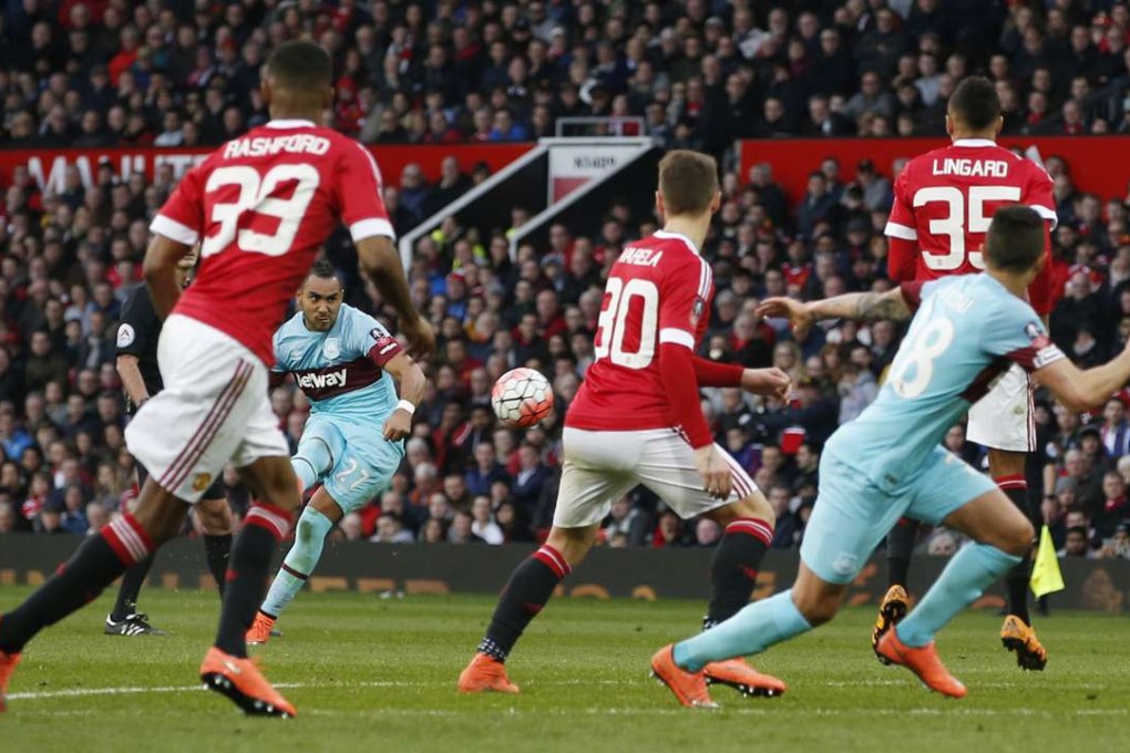 Dimitri Payet’s 11th goal of the season wasn’t enough to put West Ham in the semi-finals of the FA Cup. Photo: Reuters