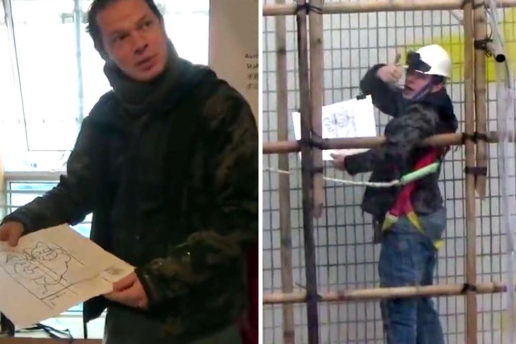 Artist M. Chat, real name Thoma Vuille, at the outset of his project at Hotel Jen on Queen’s Road West. Photo: Facebook