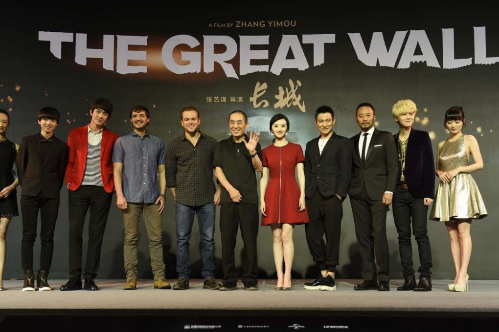 The cast of the upcoming China-US co-production film by Legendary Pictures, The Great Wall, directed by Zhang Yimou (centre) and starring Matt Damon. The film could be China’s first international blockbuster. Photo: AP