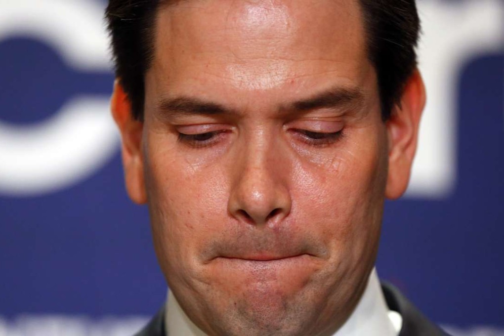 Republican presidential candidate Marco Rubio speaks during a primary night rally in Miami, where he announced he was suspending his campaign. Photo: AP