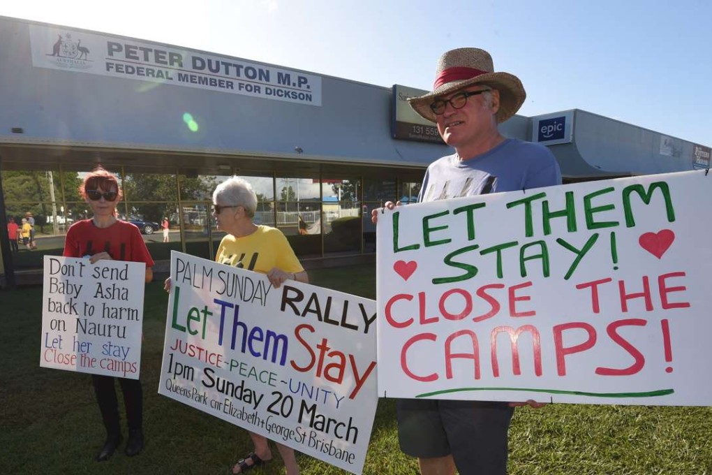 Refugee activists protest outside the electoral office of Australian Immigration Minister Peter Dutton in Brisbane, Australia, 2 March 2016. Photo: EPA