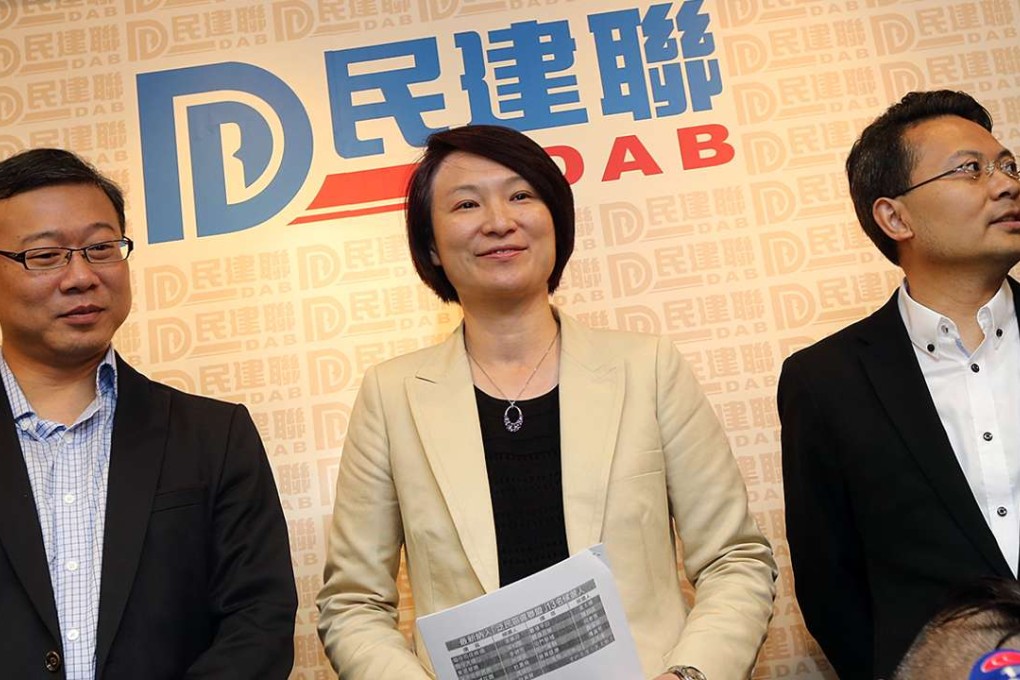 Starry Lee with DAB vice-chairmen Horace Cheung Kwok-kwan (left) and Brave Chan Yung. Photo: David Wong