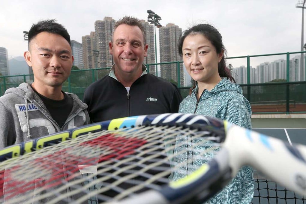 New Davis Cup and Fed Cup captains Yu Hiu-tung and Yan Zi with HKTA director of player development Mike Walker at the Hong Kong Sports Institute. Photo: KY Cheng
