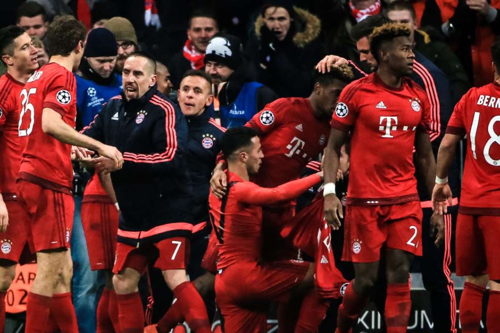 Bayern Munich players are jubilant after a late comeback sealed their progress in the Uefa Champions League. Photo: Xinhua