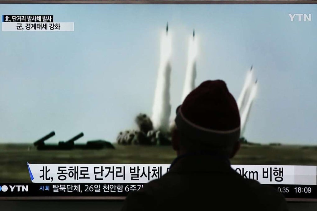 A man watches a TV screen showing a file footage of the missile launch conducted by North Korea, at Seoul Railway Station in Seoul, South Korea, on Monday, March 21, 2016. Photo: AP