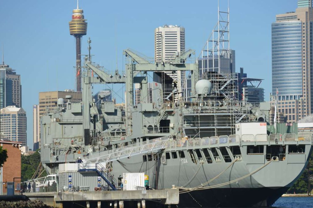 HMAS Success, a Durance-class multi-product replenishment oiler serving in the Royal Australian Navy is seen moored at Garden Island naval base in Sydney on February 25, 2016. Photo: AFP