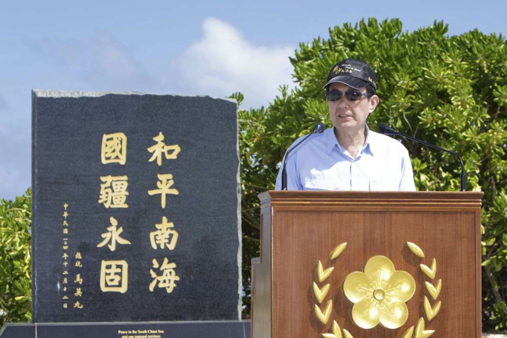 A January file photo of Taiwan's President Ma Ying-jeou speaking during his visit to Taiping Island in the South China Sea. Photo: AP