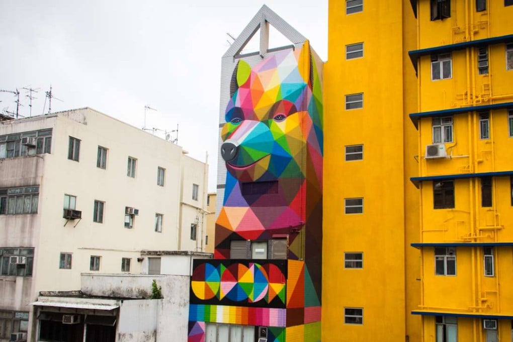 A building owned by Jackaline Chow at 180 Tai Nan Street, Sham Shui Po and painted by Okuda from Spain for the HKwalls event. ‘I love beautiful things,’ says Chow of the decision to donate the builiding for the festival. Photos: Tessa Chan